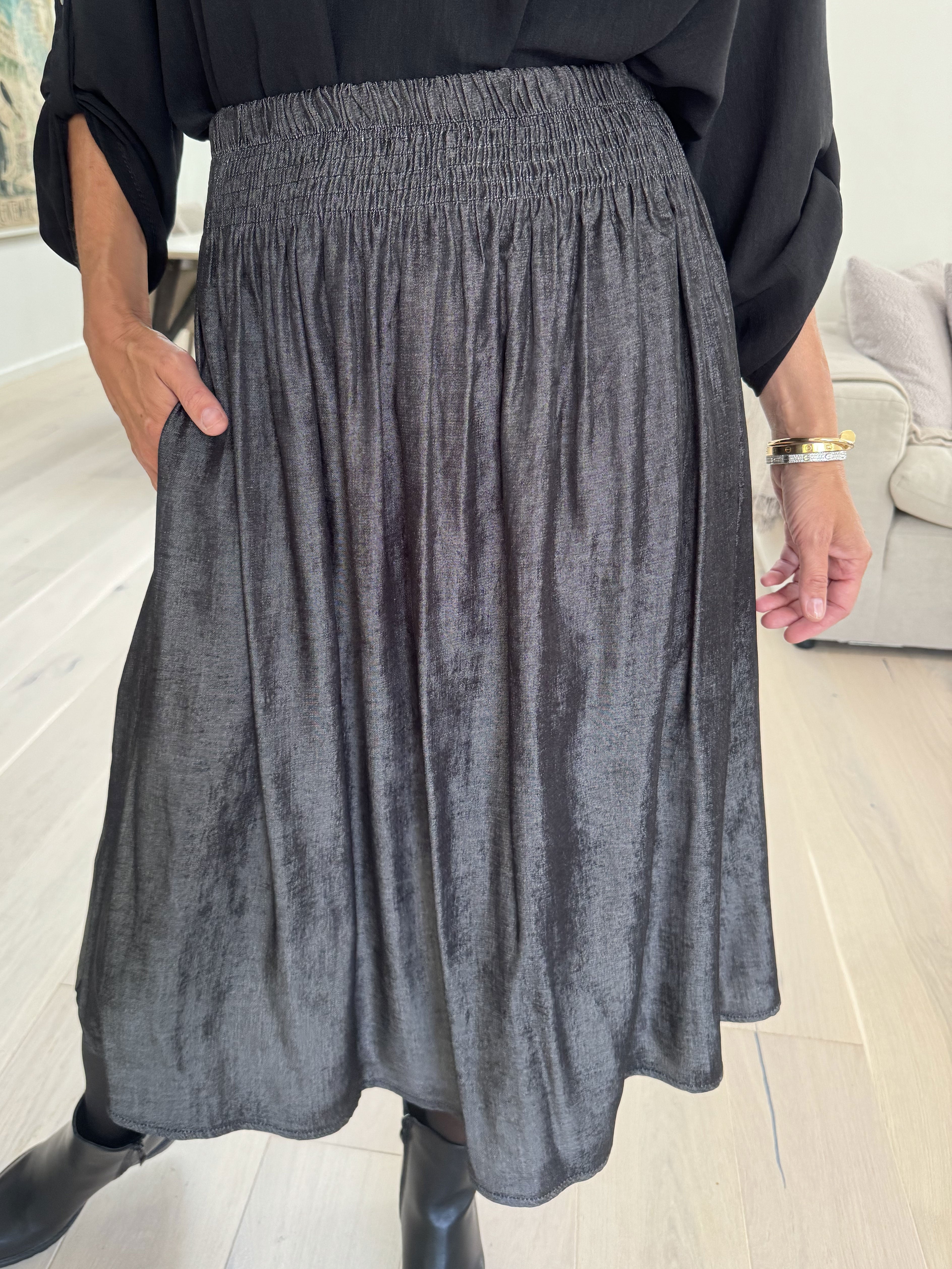 Pams Midi Denim Skirt - Nederdel med lommer